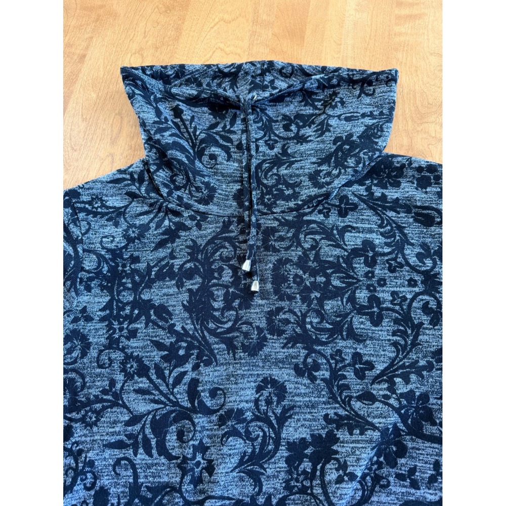 Weekends by Chico's Size 3 (XL/16) Grey Black Damask Floral Cowl Neck Sweatshirt - Picture 3 of 12